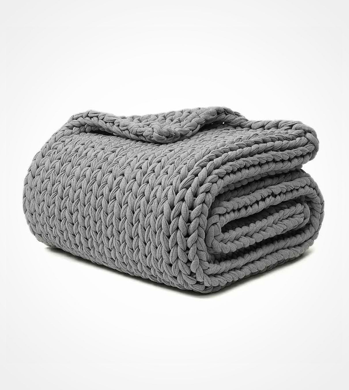 Product: 15lb Knitted Weighted Blanket | Color: Cotton Light Grey