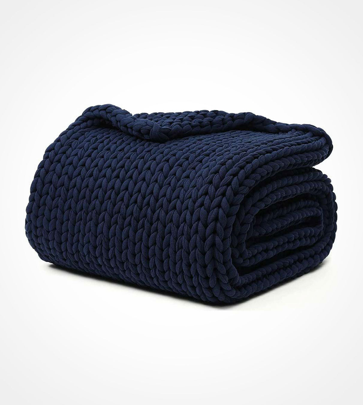 Product: 15lb Knitted Weighted Blanket | Color: Cotton Navy Blue