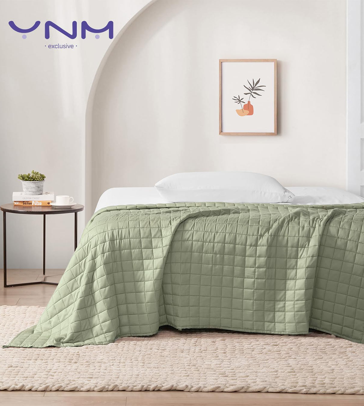 Product: YNM Weighted Blanket 15lb | Color: Cotton-Polyester Avocado White 3.0