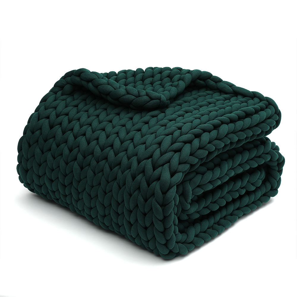 Product: 15lb Knitted Weighted Blanket | Color: Original Pacific Green