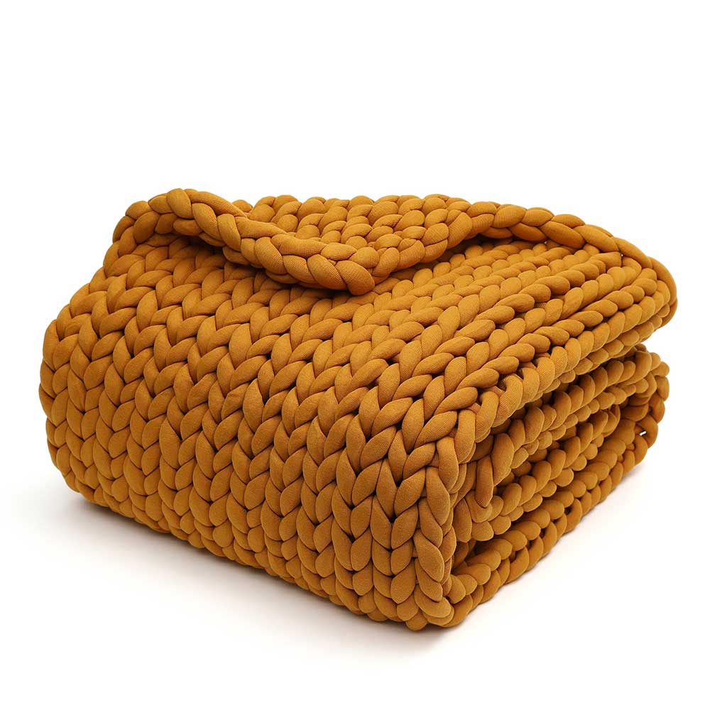 Product: 15lb Knitted Weighted Blanket | Color: Original Yellow Fusion