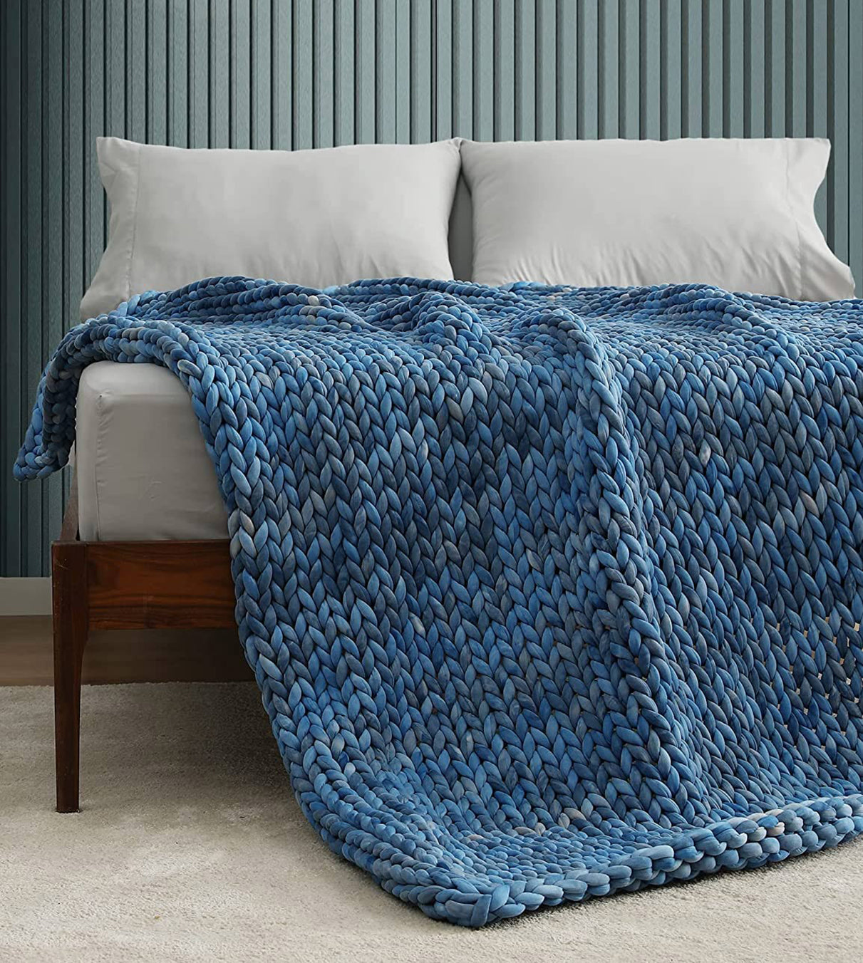 Product: Knitted Weighted Blanket 10lb | Color: Modal Tie Dye Boundless Sea