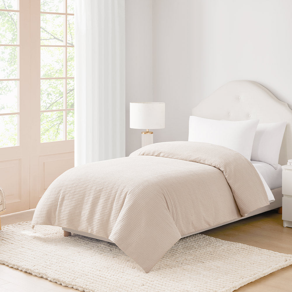 Product: Cotton Weighted Blanket Duvet Cover | Color: 3 Side Zipper - Waffle Oatmeal