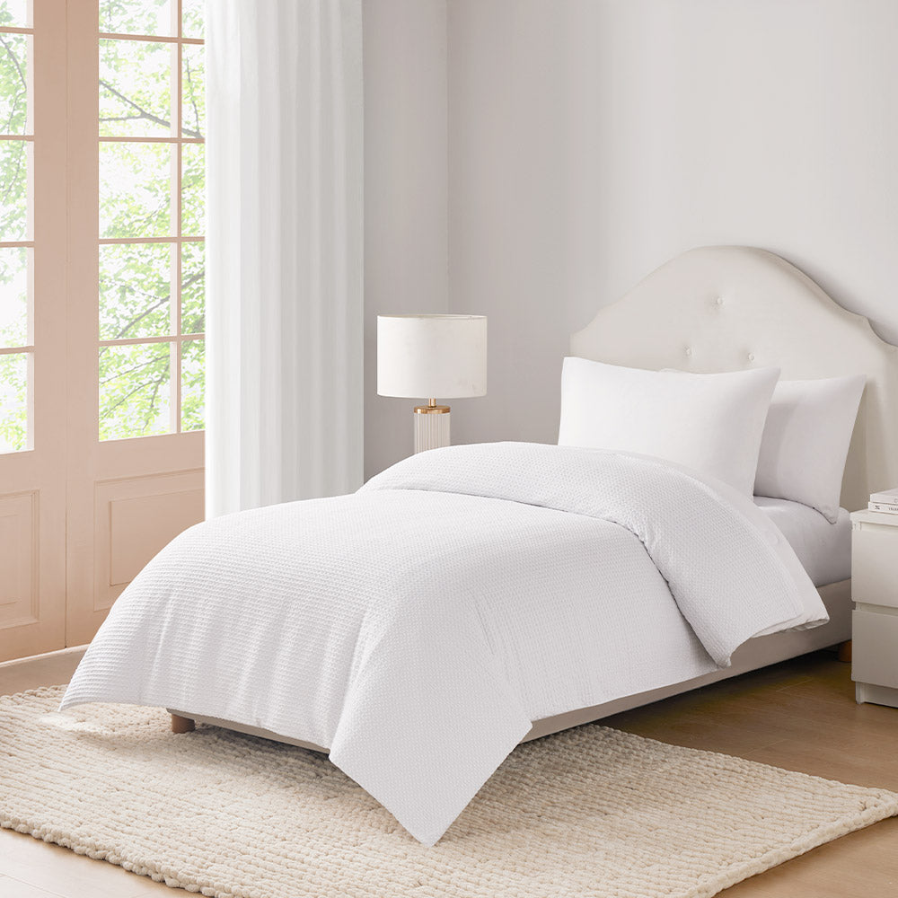 Product: Cotton Weighted Blanket Duvet Cover | Color: 3 Side Zipper - Waffle White