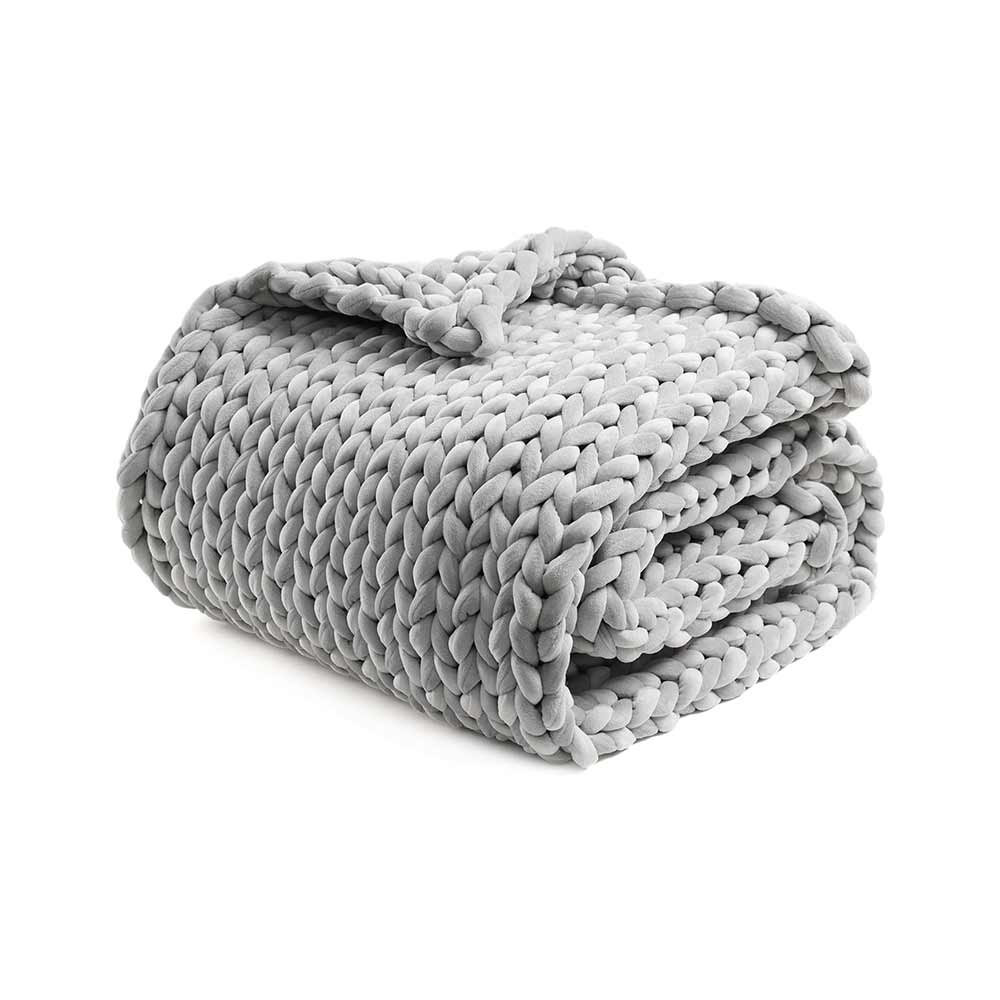 Product: Knitted Velvet Weighted Blanket | Color: Velvet Light Grey