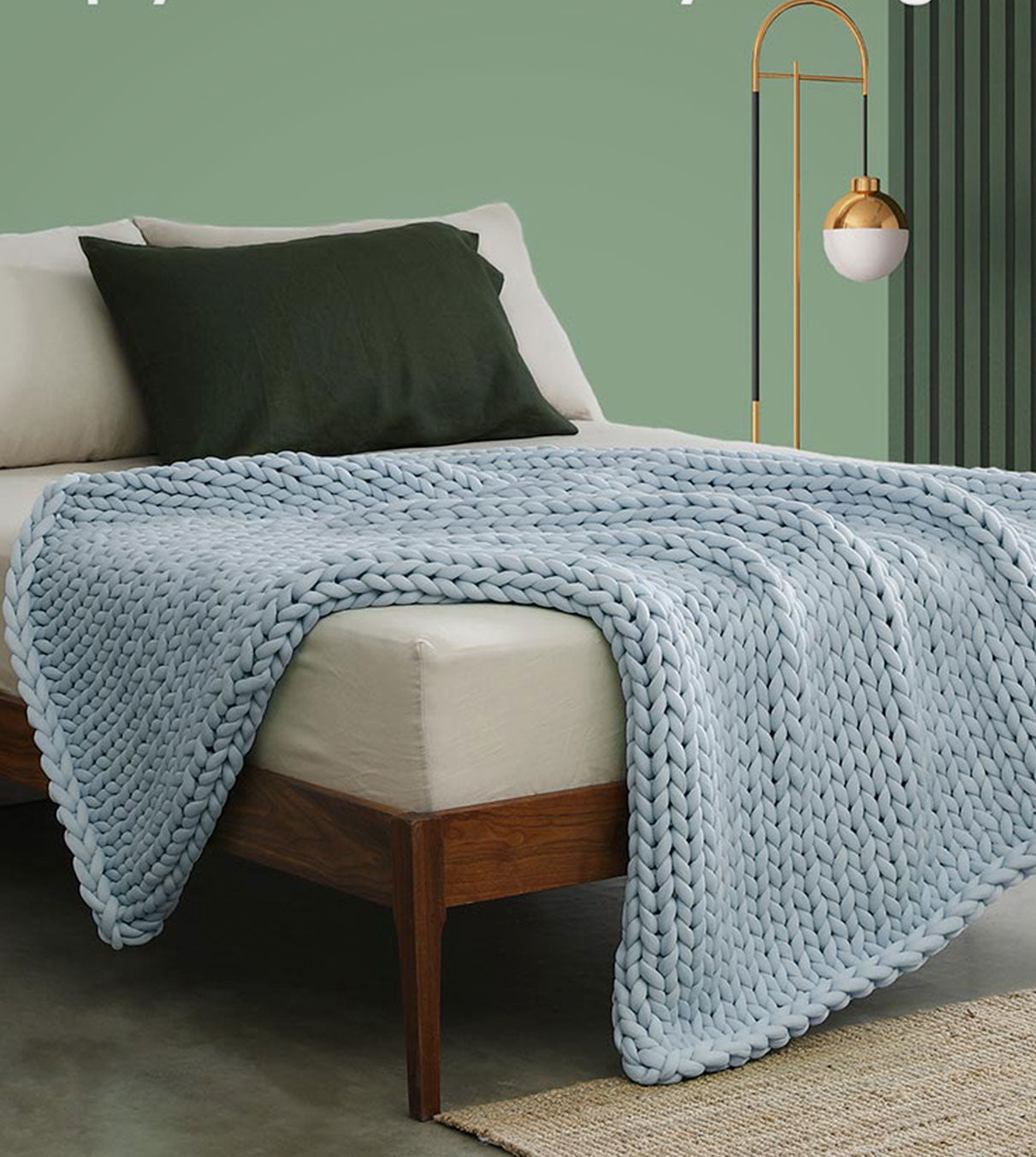 Product: 15lb Knitted Weighted Blanket | Color: Cooling Azure Blue