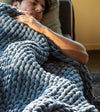 Product: 15lb Knitted Weighted Blanket | Color: Velvet Bella Sky