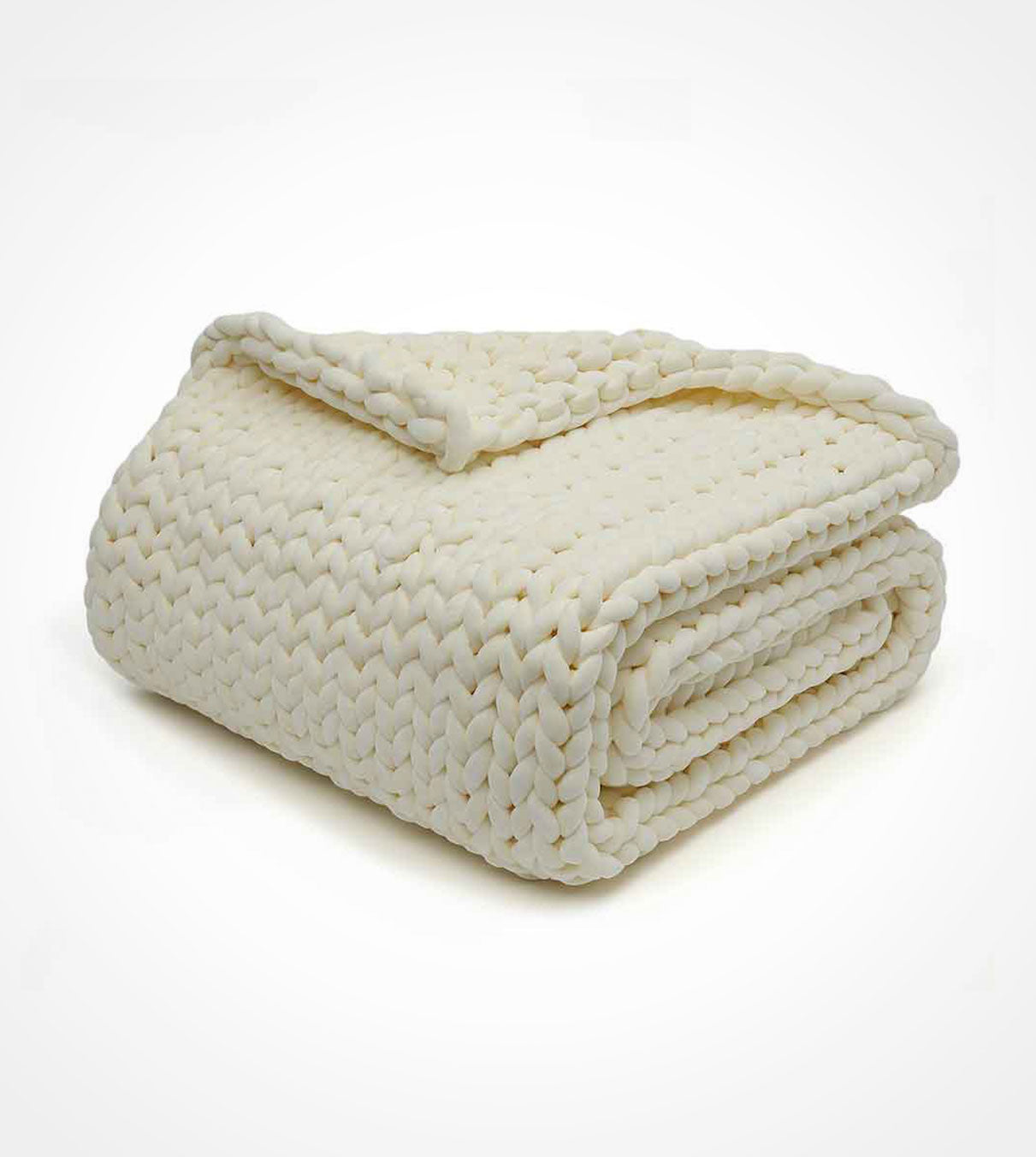 Product: 15lb Knitted Weighted Blanket | Color: Velvet Cream