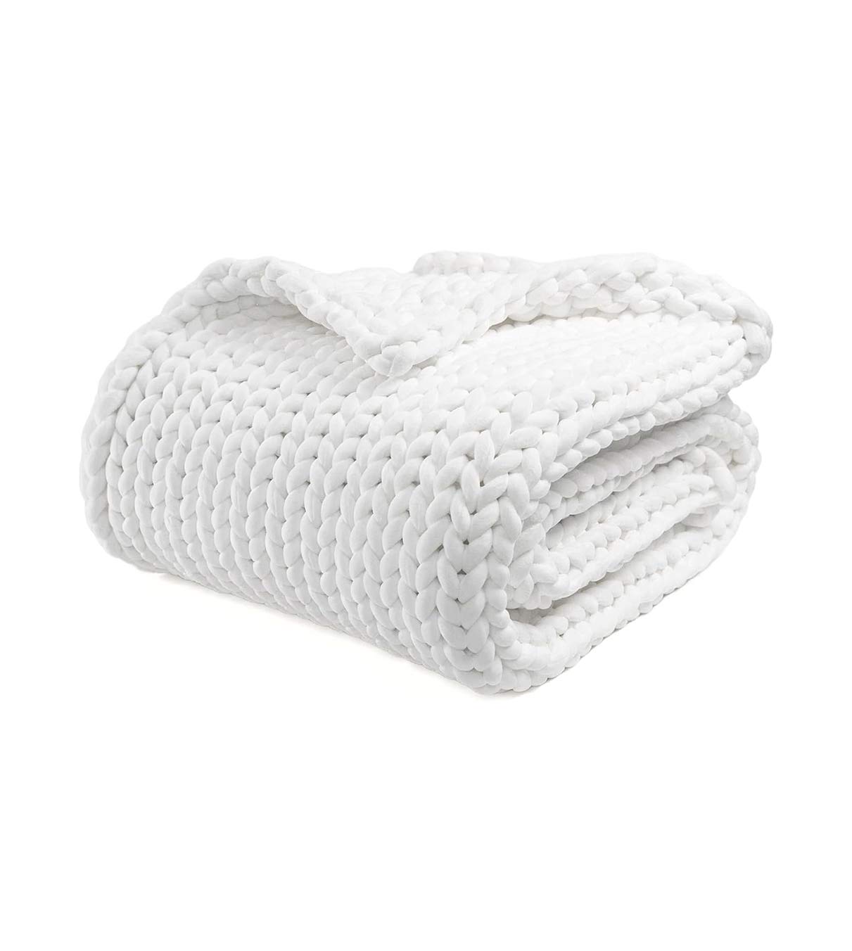 Product: 15lb Knitted Weighted Blanket | Color: Velvet White