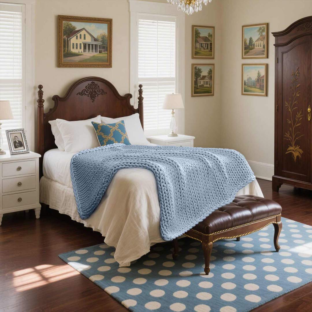 Product: Knitted Chunky Throw | Color: Cooling Blue Throw