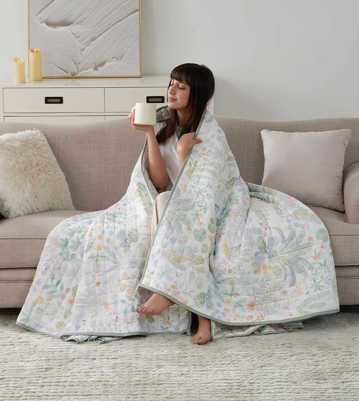 Product: Cooling PE-Nylon Blend Weighted Blanket | Color: Cooling PE Jungle Bloom 3.0