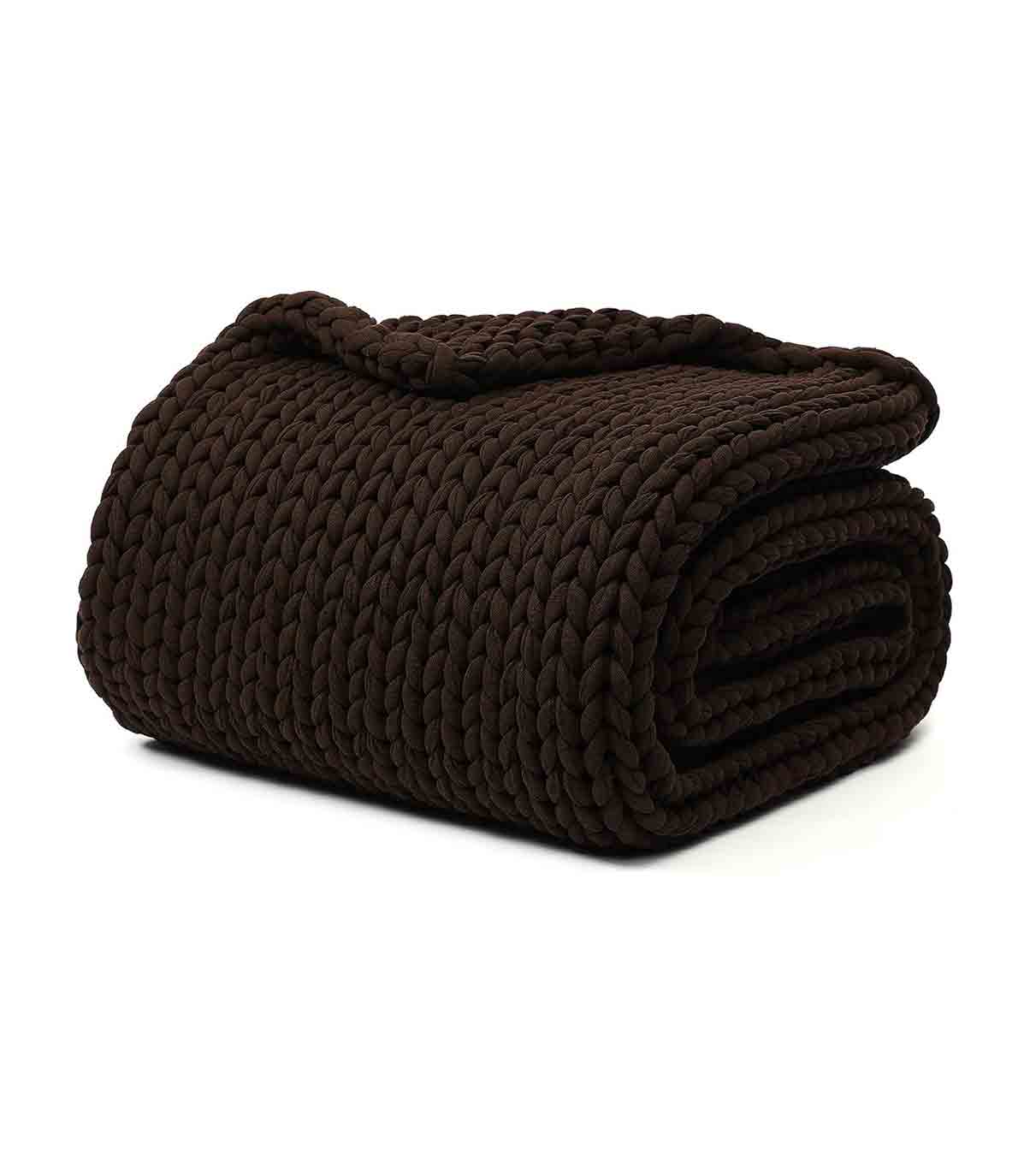 Product: Knitted Weighted Blanket 20lb | Color: Cotton Chocolate Brown