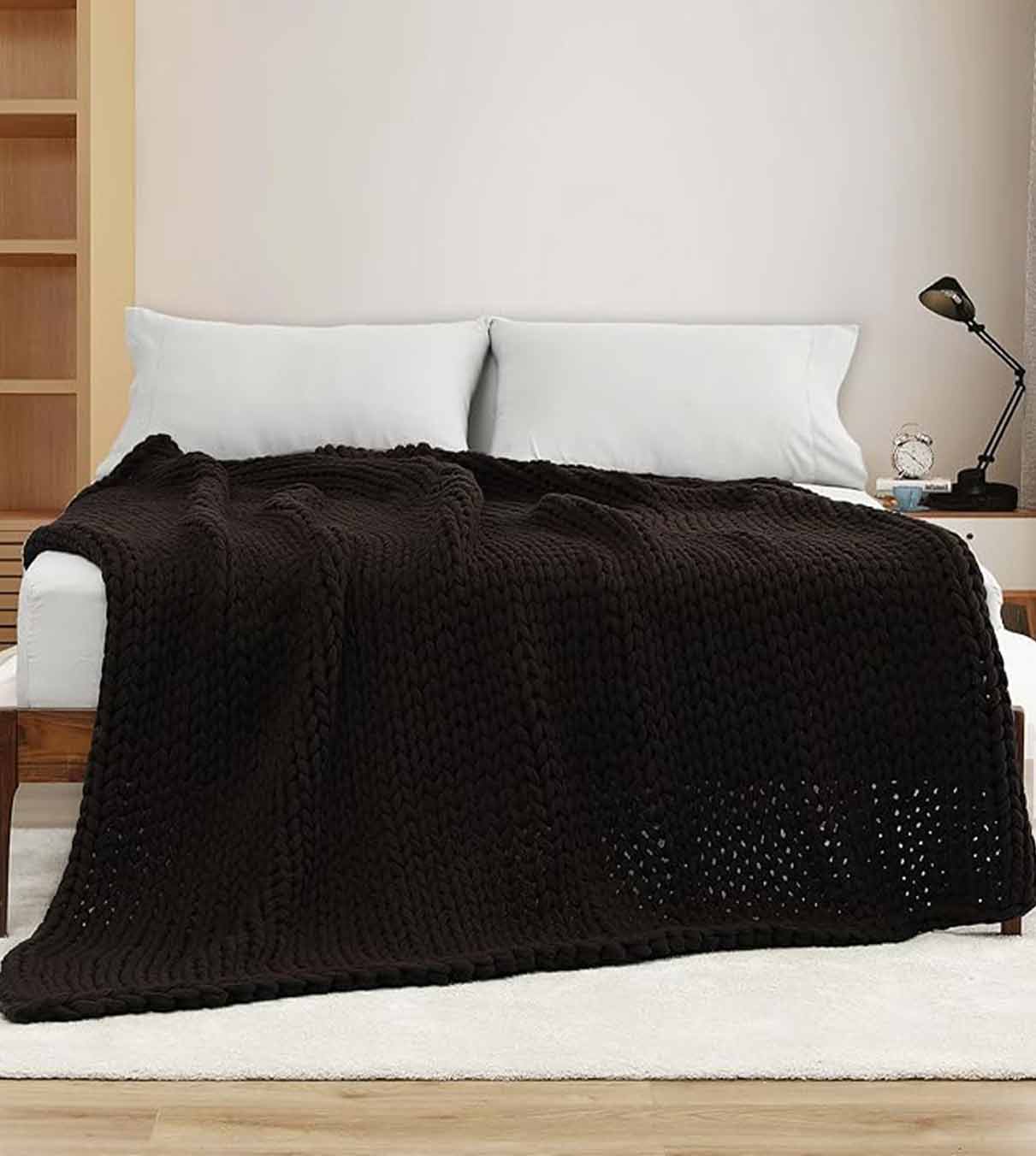 Product: Knitted Weighted Blanket 25lb | Color: Cotton Chocolate Brown