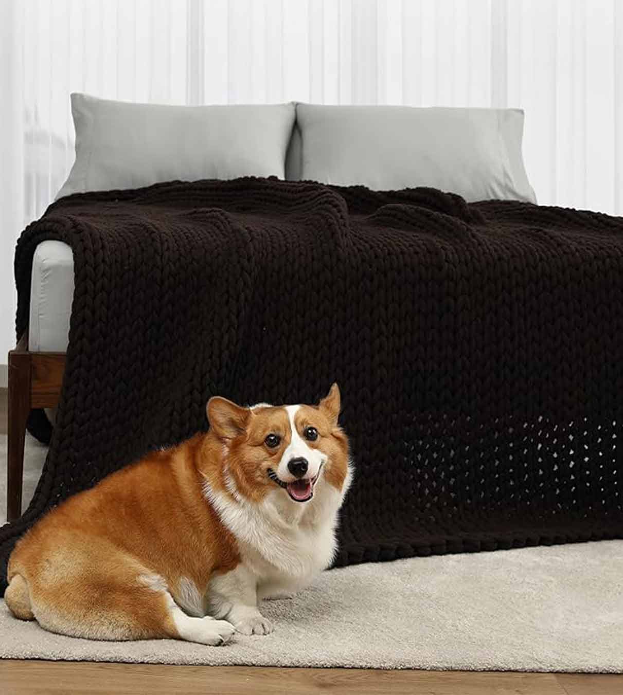 Product: Knitted Weighted Blanket 20lb | Color: Cotton Chocolate Brown