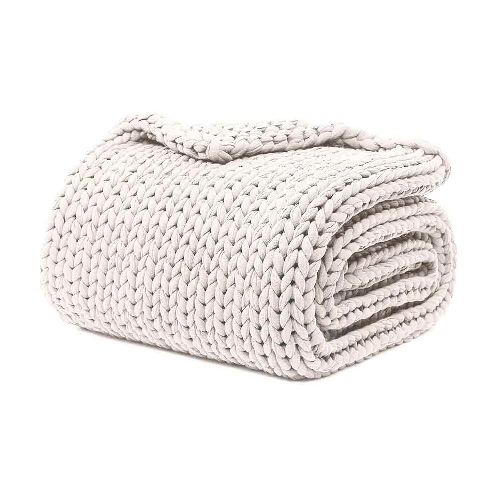 Product: Knitted Cotton Weighted Blanket | Color: Cream White