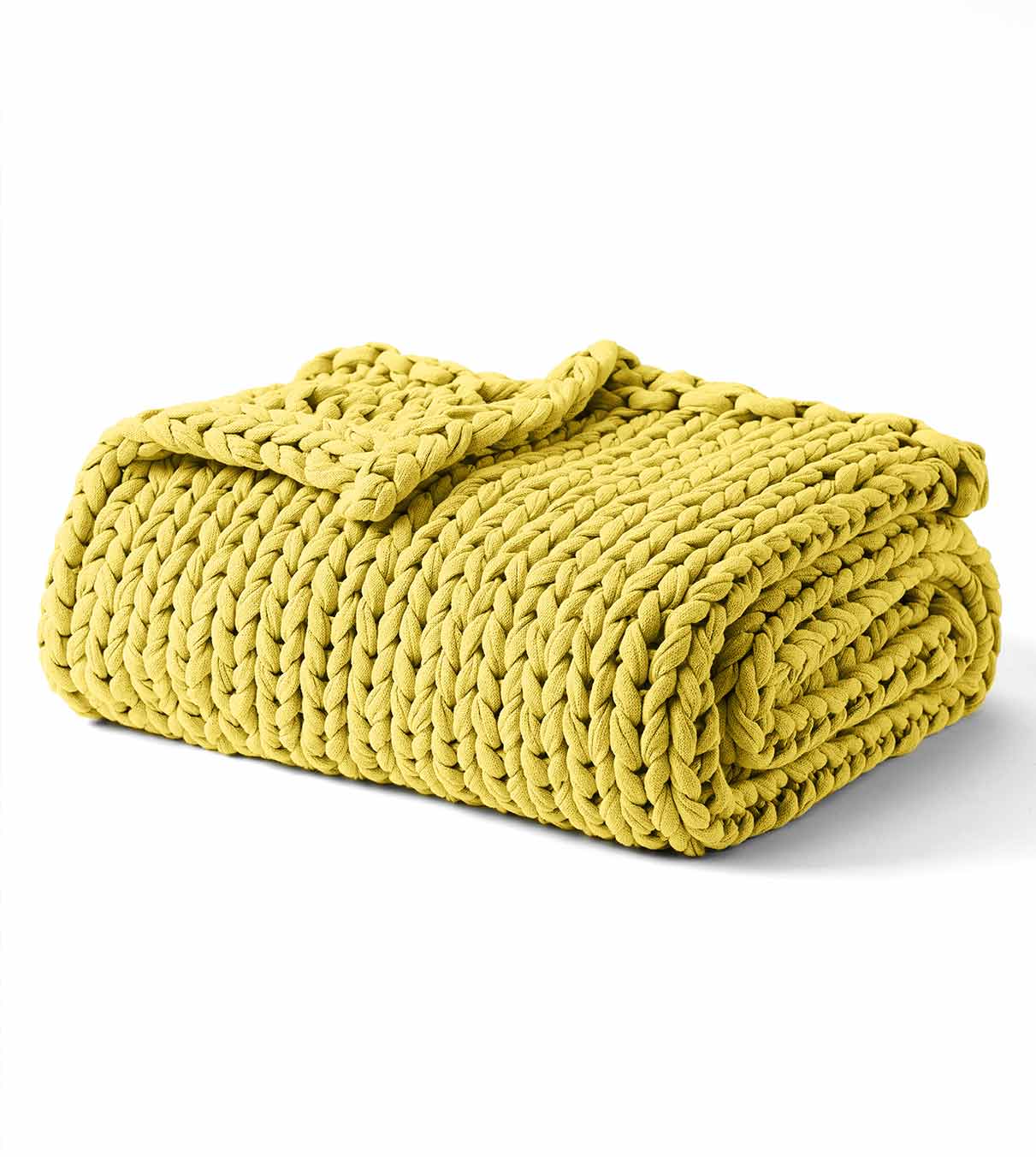 Product: Knitted Cotton Weighted Blanket | Color: Yellow Lemon