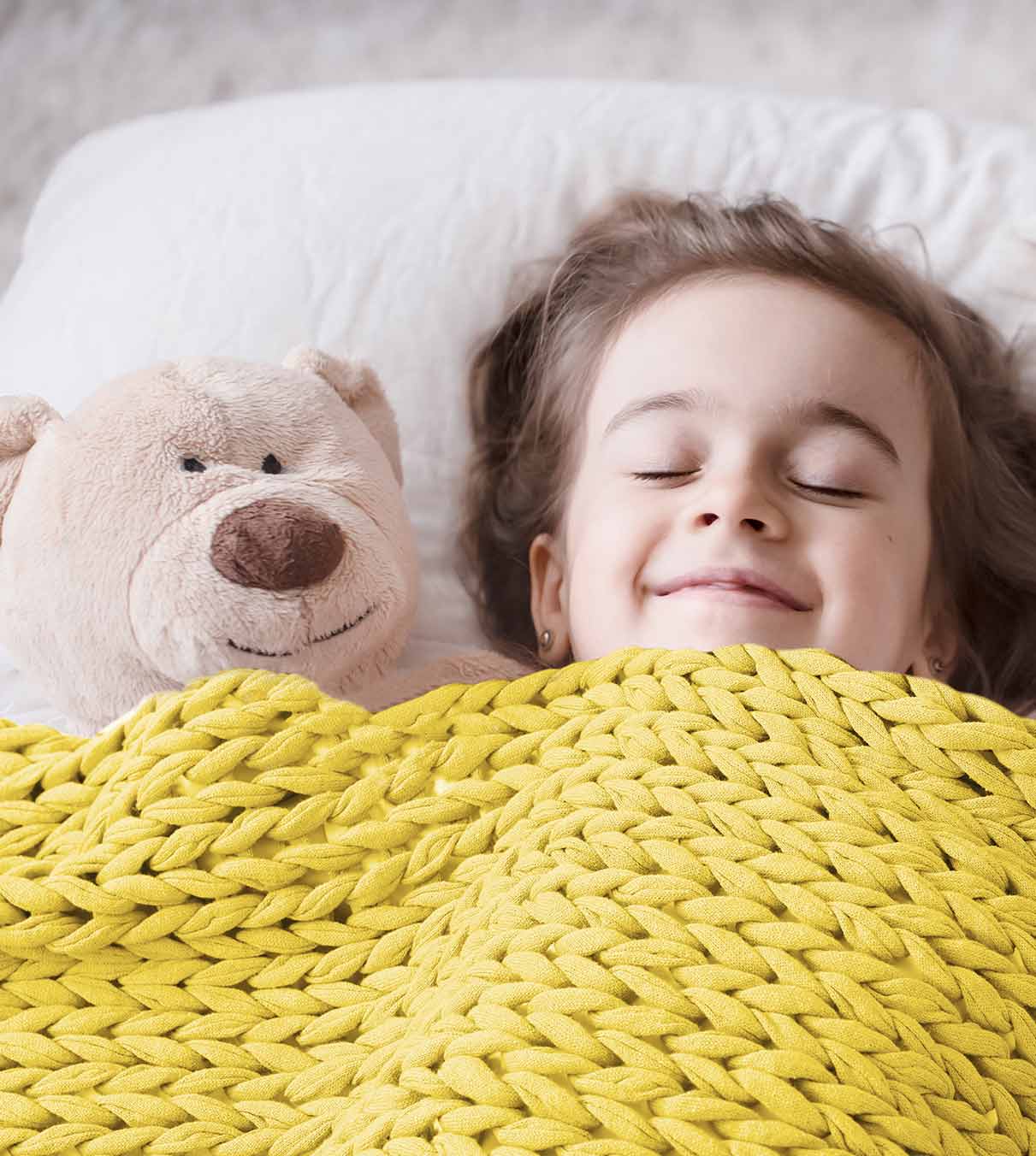 Product: Knitted Cotton Weighted Blanket | Color: Yellow Lemon