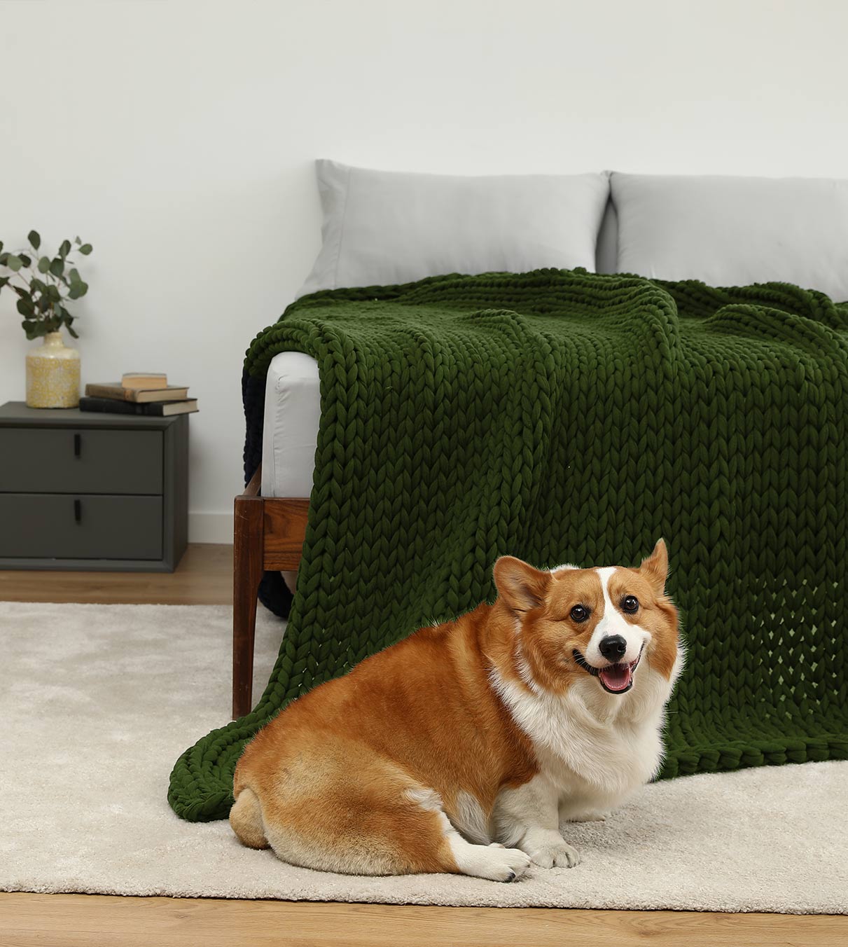 Product: Knitted Cotton Weighted Blanket | Color: Cotton Pine Green
