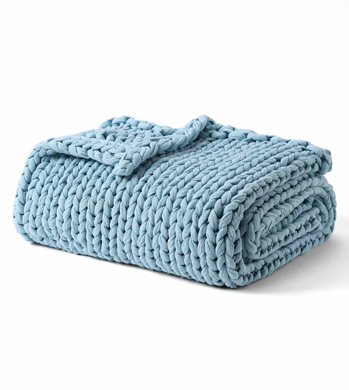 Product: Knitted Cotton Weighted Blanket | Color: Blue