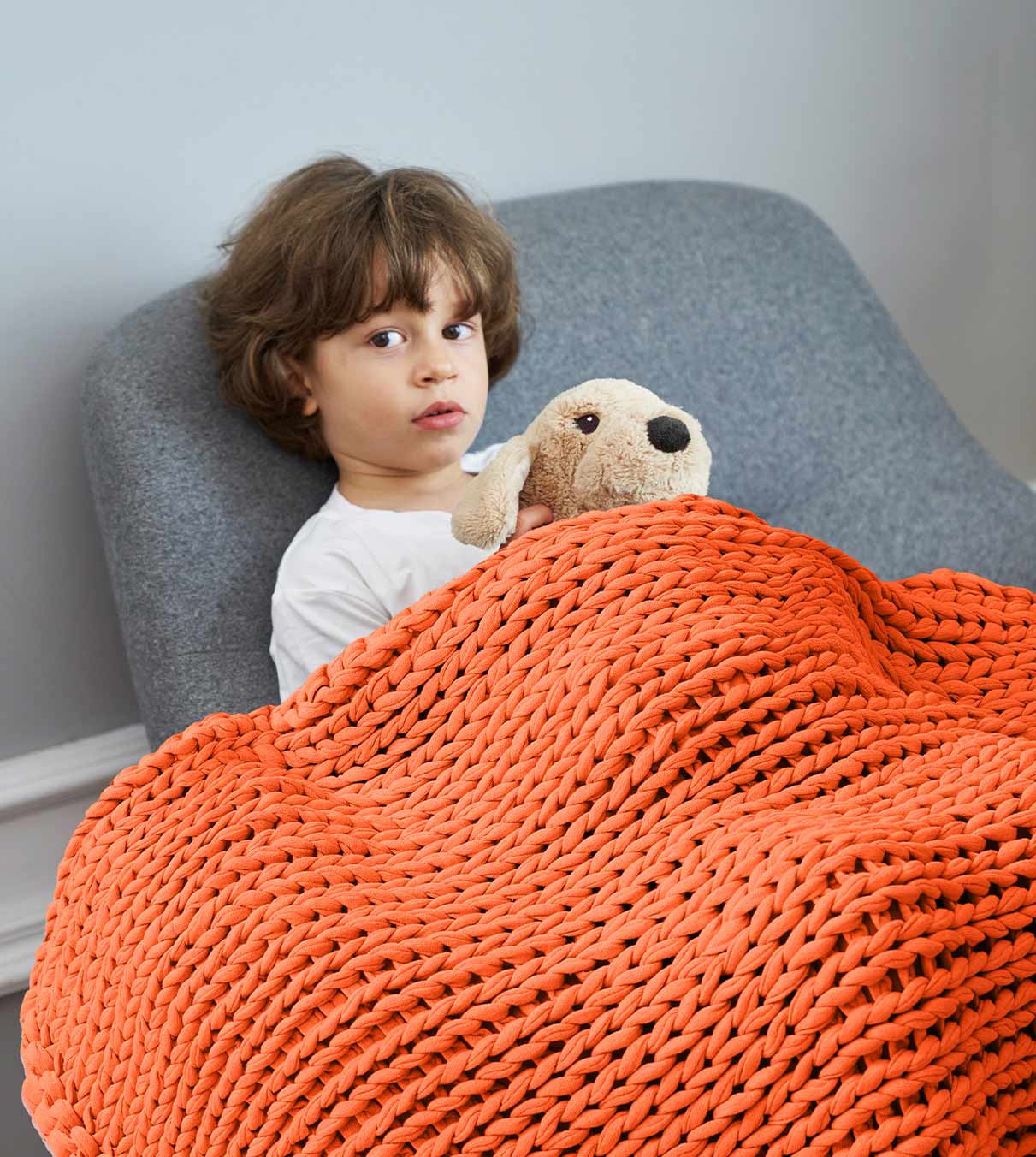 Product: Knitted Cotton Weighted Blanket | Color: Orange