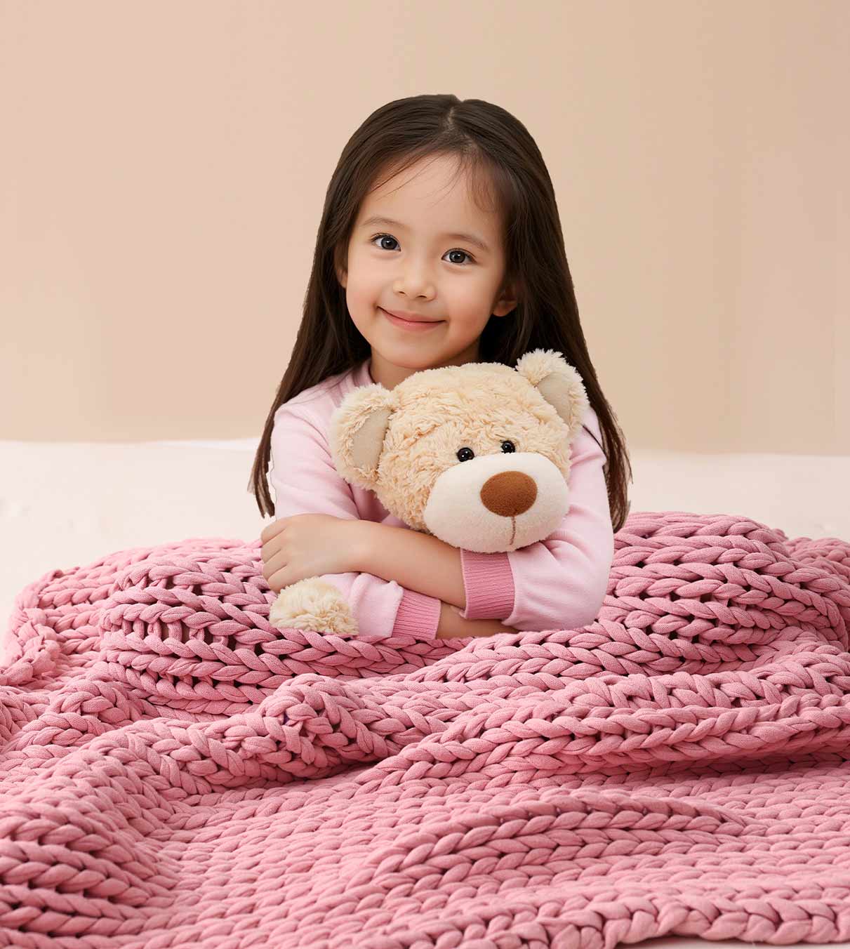 Product: Knitted Cotton Weighted Blanket | Color: Pink