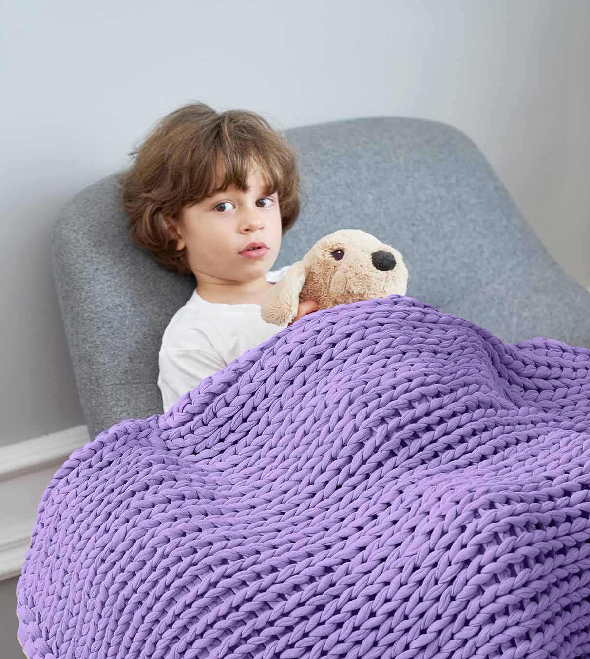 Product: Knitted Cotton Weighted Blanket | Color: Purple