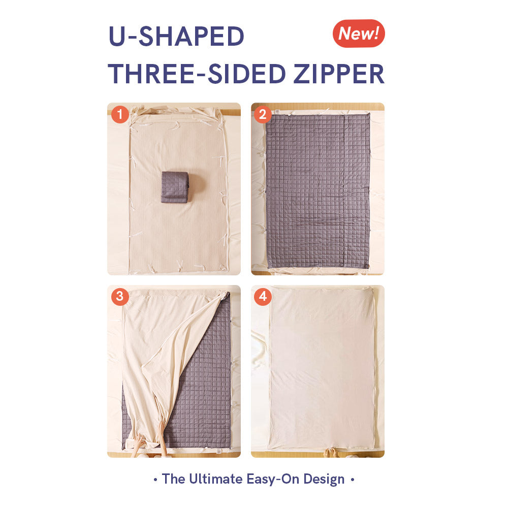 Product: Cotton Weighted Blanket Duvet Cover | Color: 3 Side Zipper - Cotton White