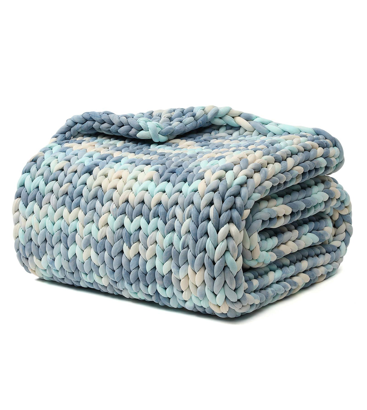 Product: 15lb Knitted Weighted Blanket | Color: Modal Tie Dye Calm Sea