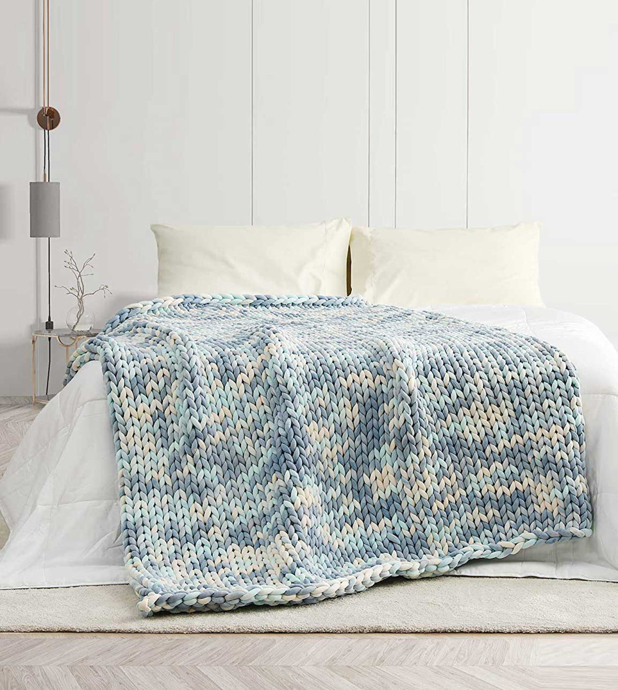 Product: 15lb Knitted Weighted Blanket | Color: Modal Tie Dye Calm Sea