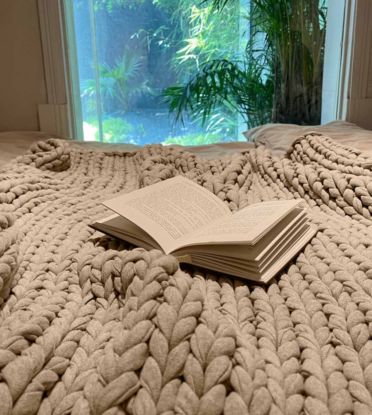 Product: Knitted Cotton Weighted Blanket | Color: Beige