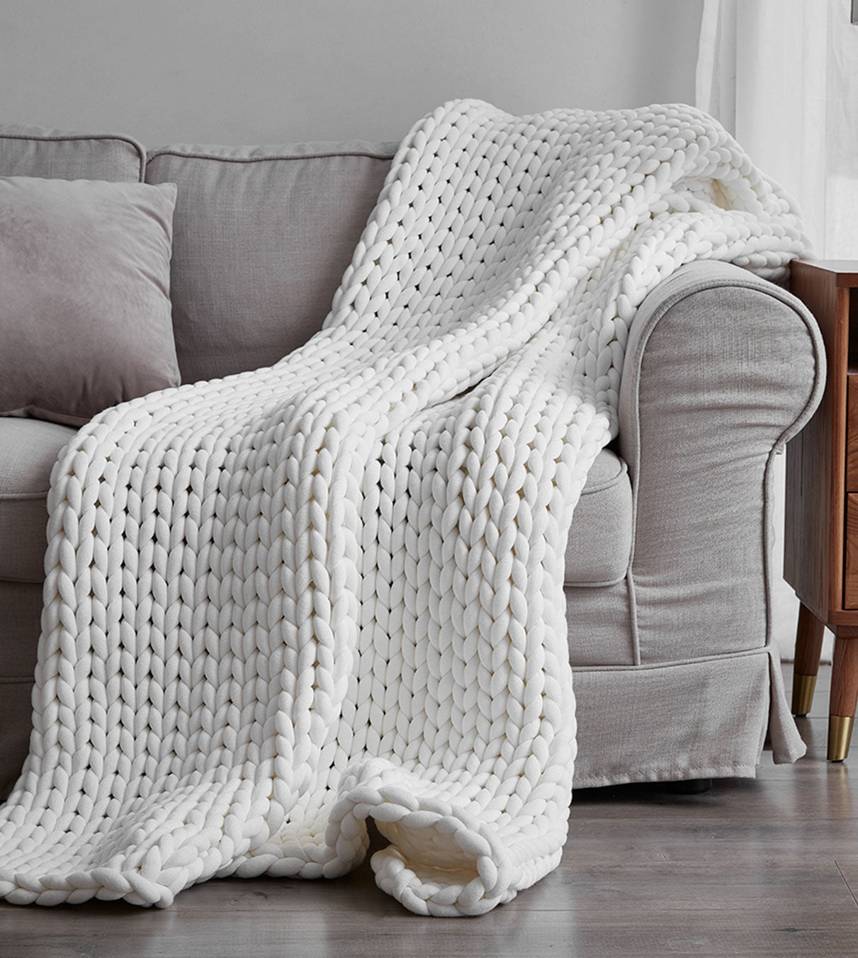 Product: Knitted Weighted Blanket 10lb | Color: Original White