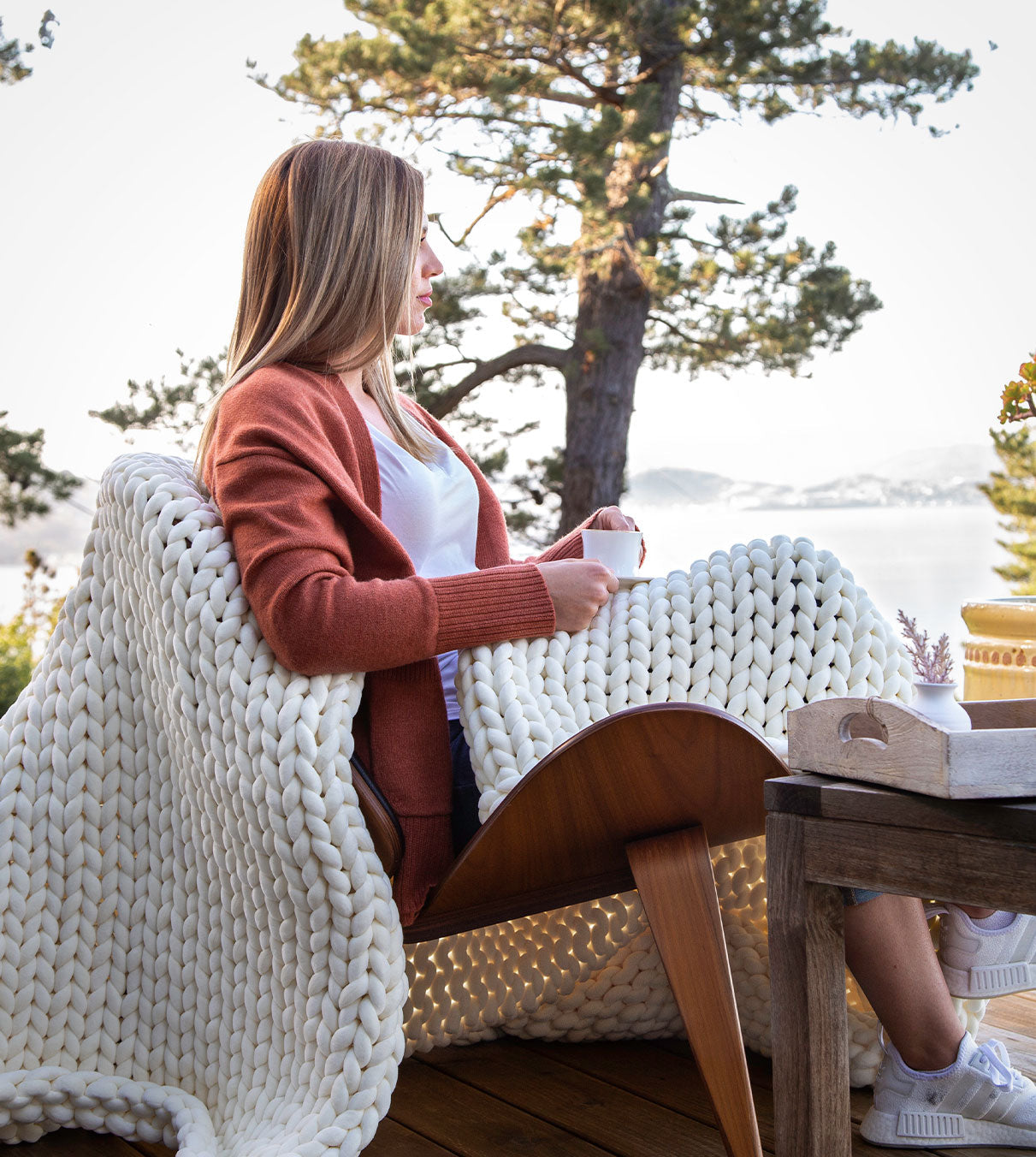 Product: Knitted Weighted Blanket 10lb | Color: Original White