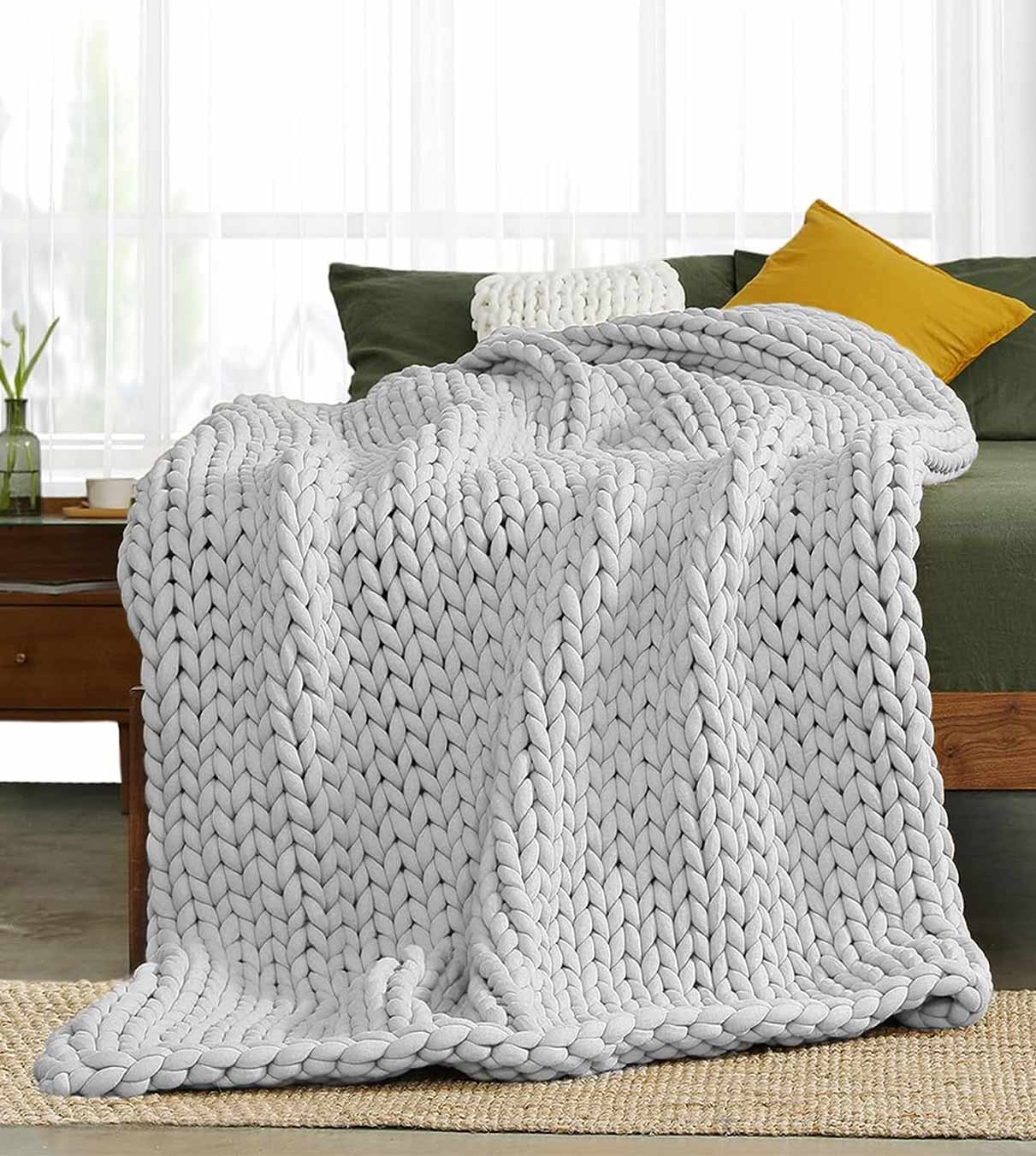 Product: Knitted Weighted Blanket 10lb | Color: Original Silver Grey