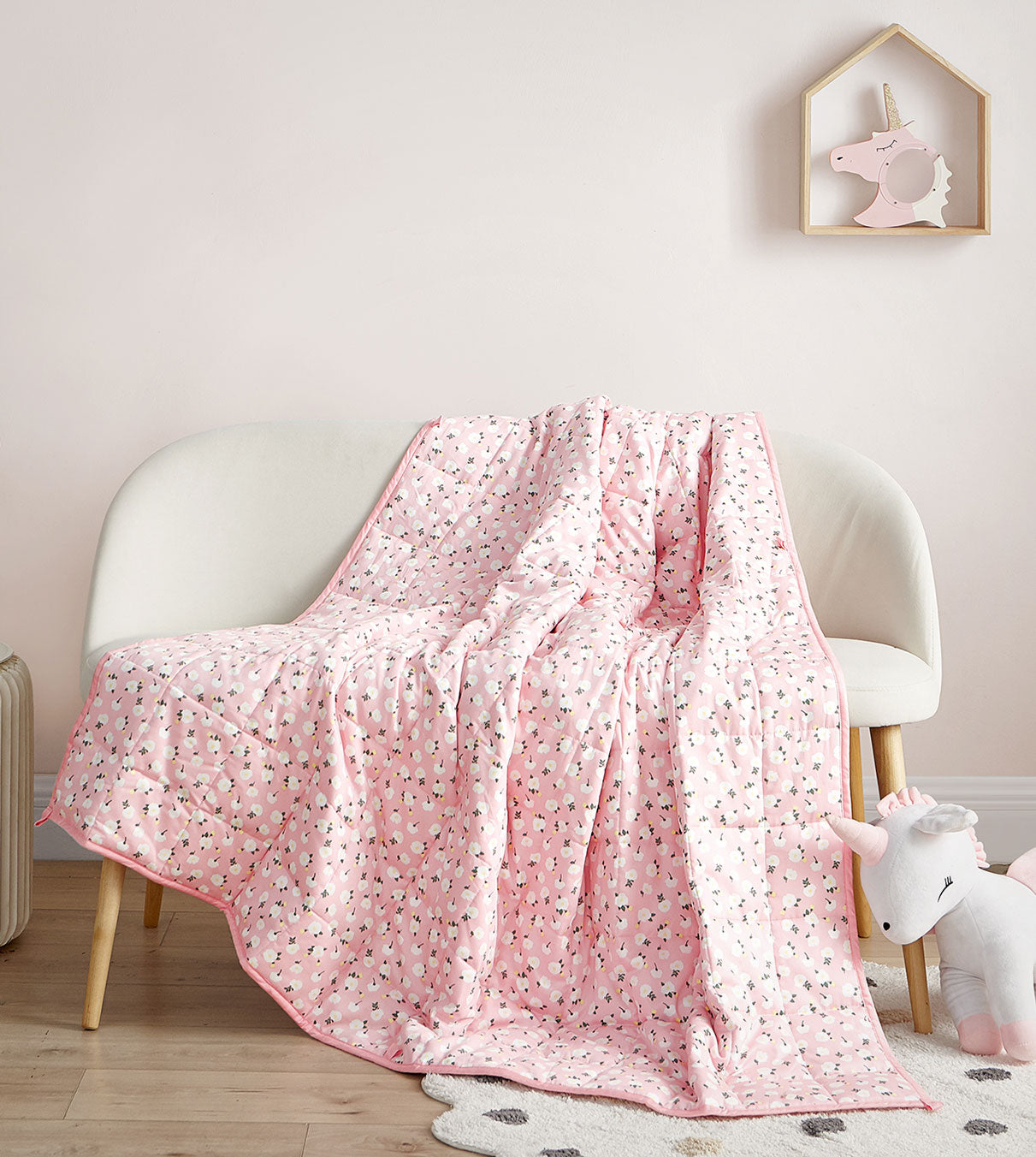 Product: Kids Original Cotton Weighted Blanket | Color: Pink Flower