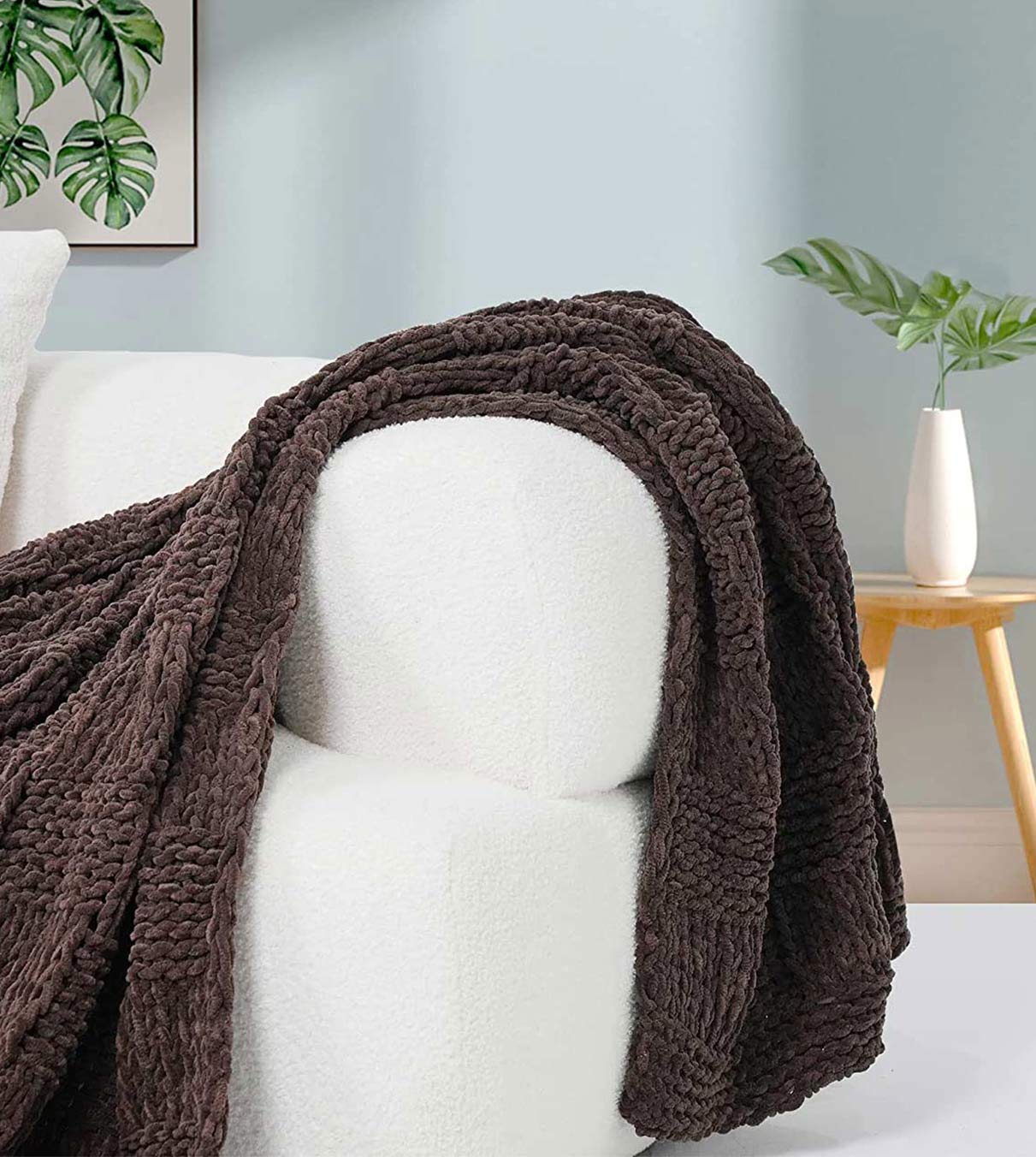 Product: Chenille Throw Blanket | Color: Coffee Brown Checkered