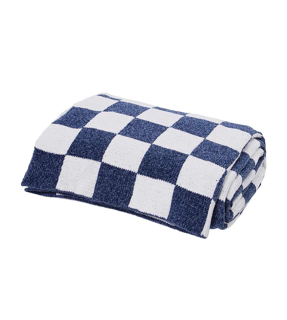 Product: Chenille Throw Blanket | Color: Navy Blue Checkered