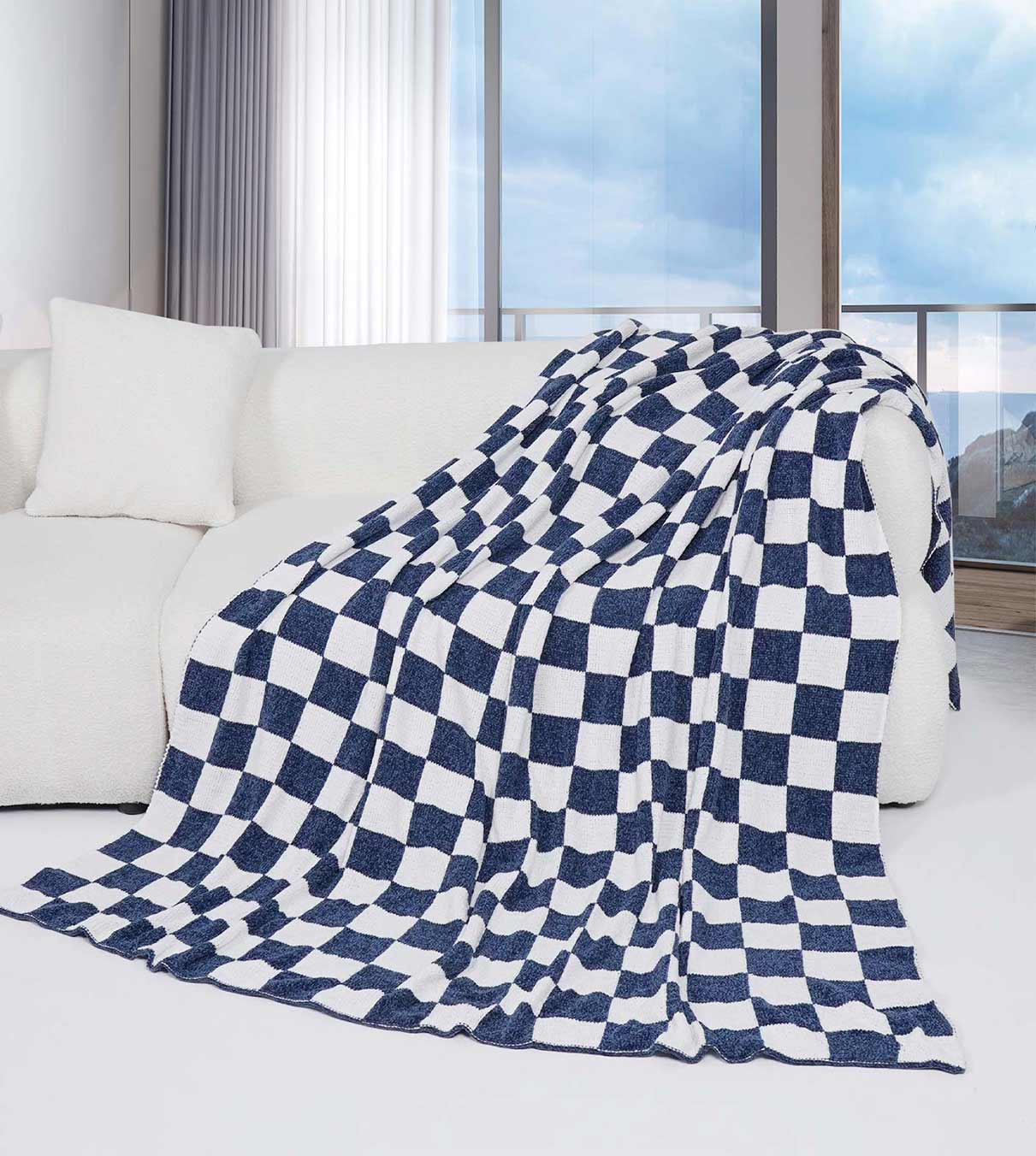 Product: Chenille Throw Blanket | Color: Navy Blue Checkered