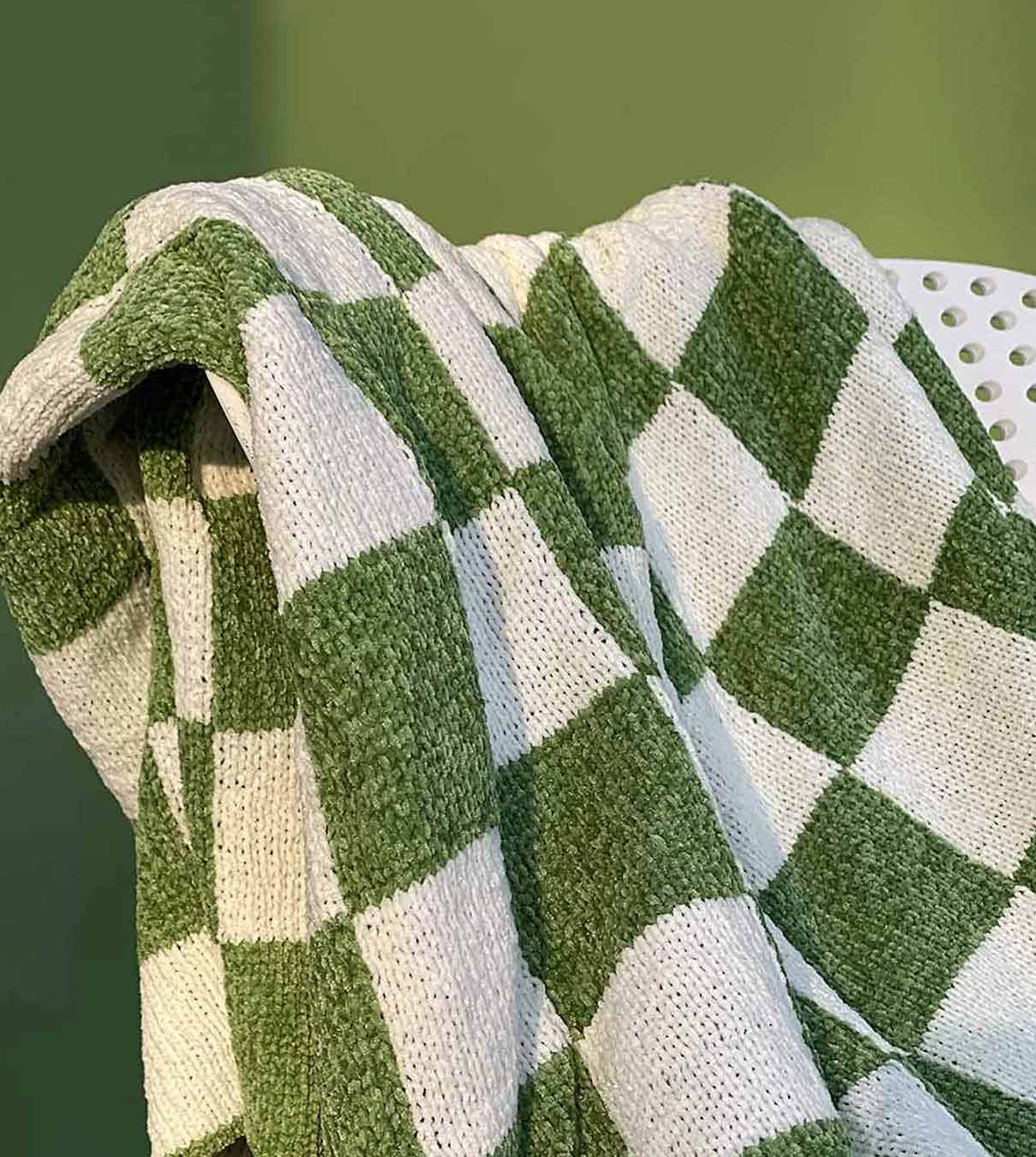 Product: Chenille Throw Blanket | Color: Olive Green Checkered