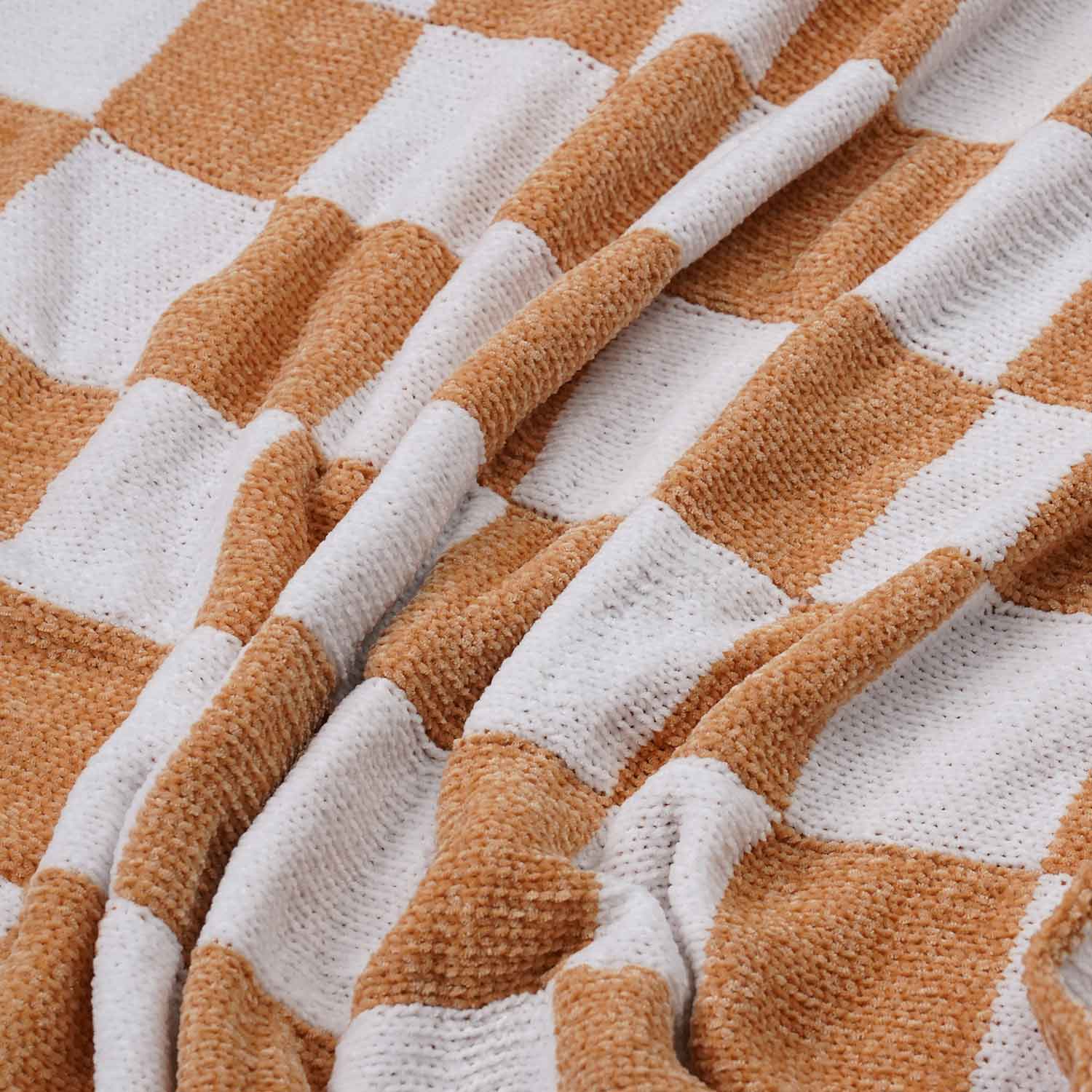 Product: Chenille Throw Blanket | Color: Orange Toast Checkered