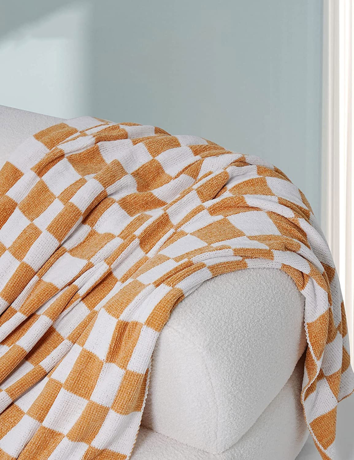 Product: Chenille Throw Blanket | Color: Orange Toast Checkered