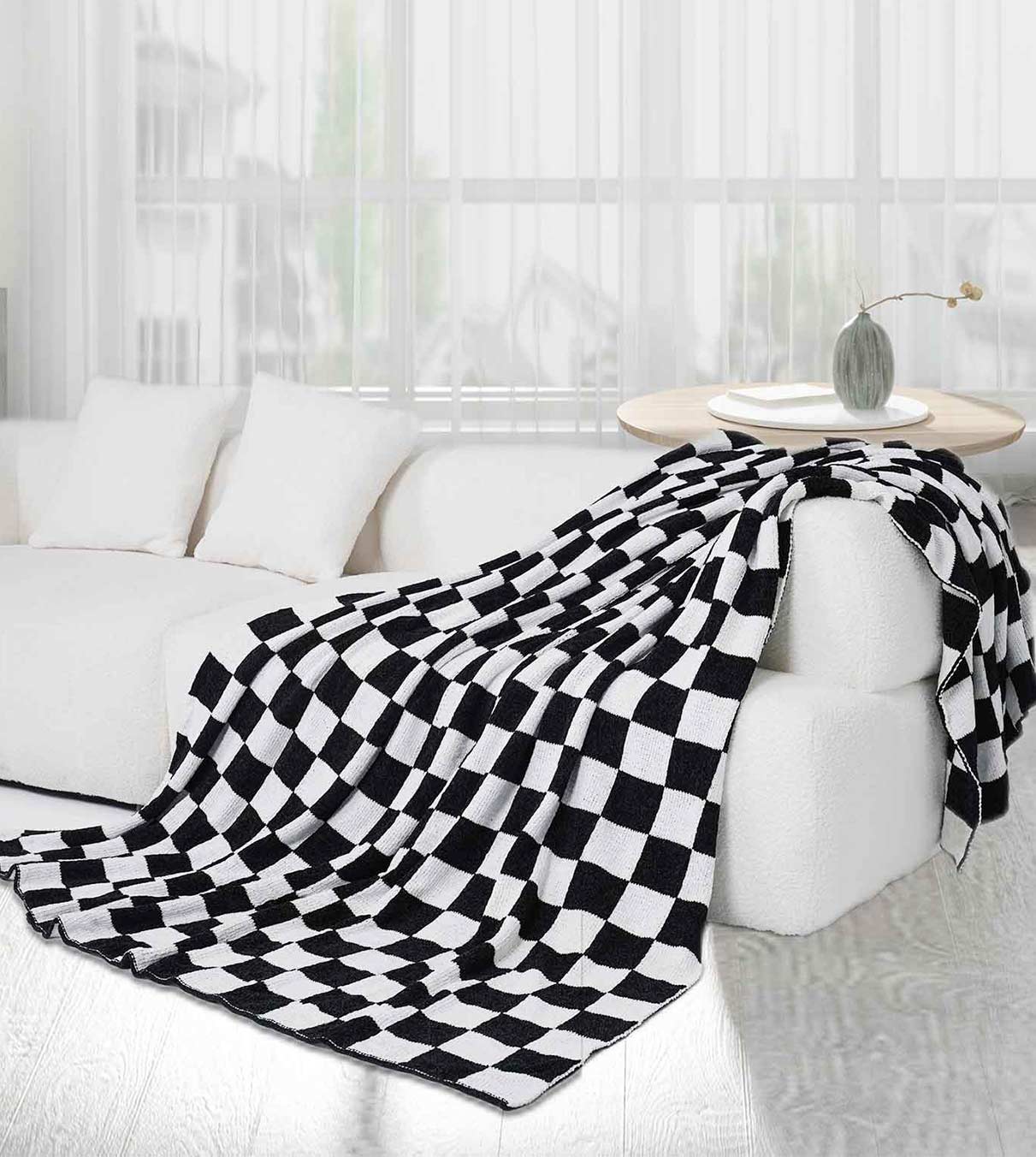 Product: Chenille Throw Blanket | Color: Black White Checkered