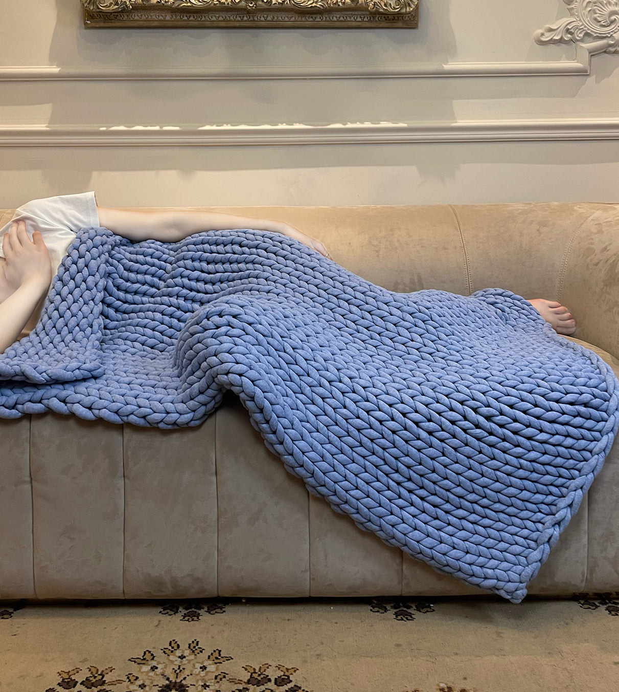 Product: Knitted Chunky Throw | Color: Cerulean Blue